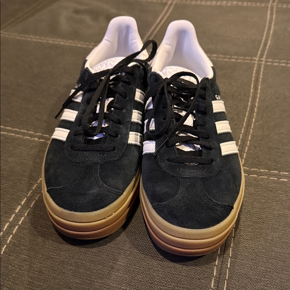 adidas Black and White Athletic Shoes with Tan Sole